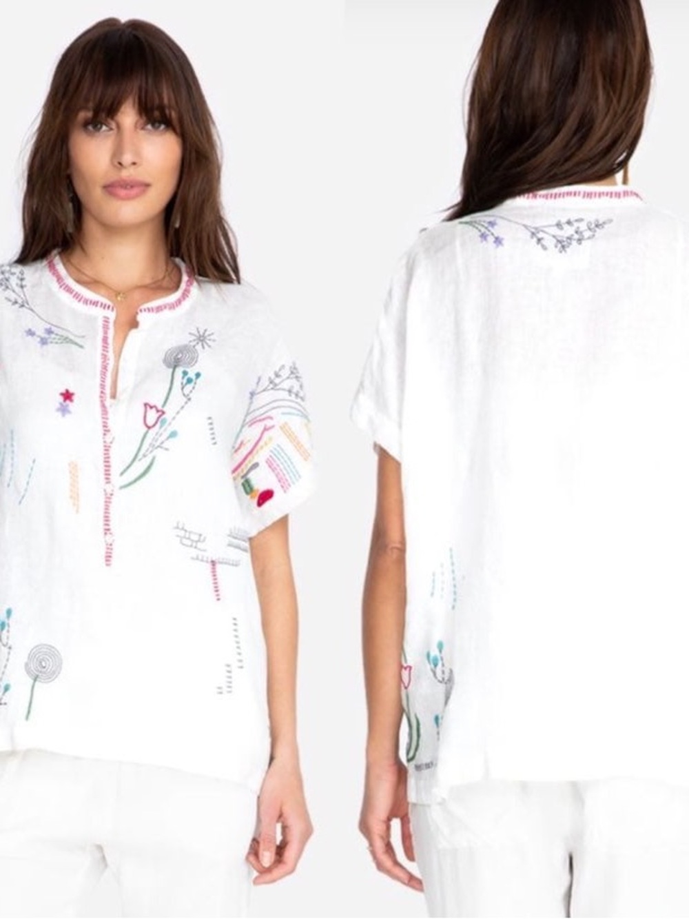 Johnny Was Shiv Embroidered Linen Blouse